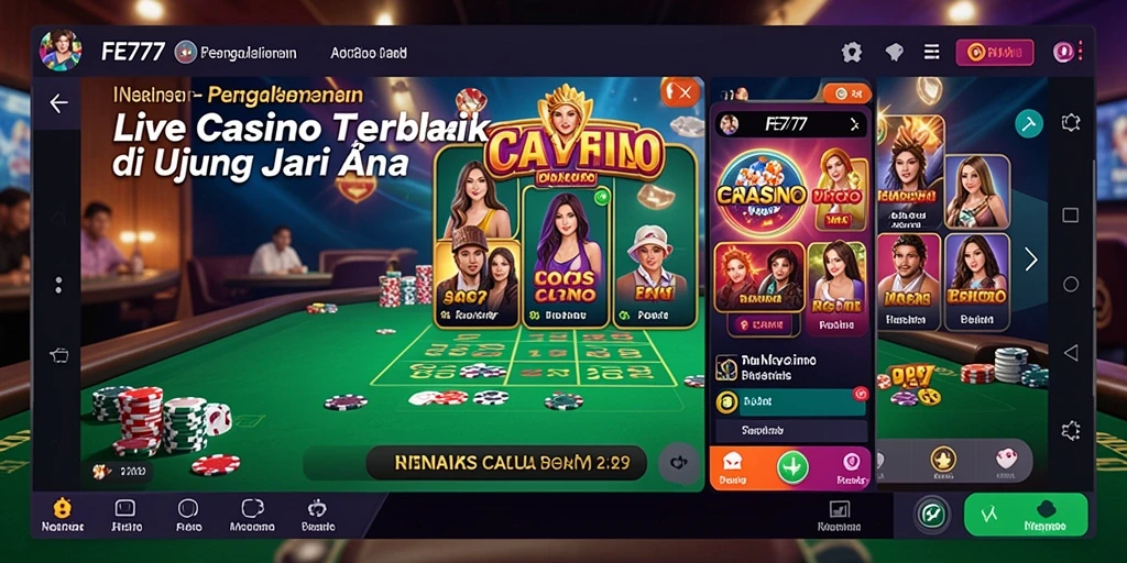Screenshot gameplay FE777 menunjukkan interaksi langsung dengan dealer dan pemain lainnya.