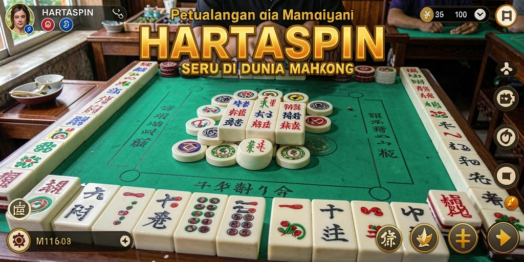 Screenshot HARTASPIN menampilkan gameplay Mahjong yang seru dan penuh warna.