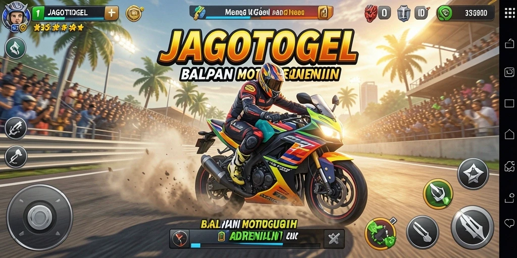 Screenshot gameplay JAGOTOGEL menampilkan balapan motor yang seru dan grafis yang menakjubkan.