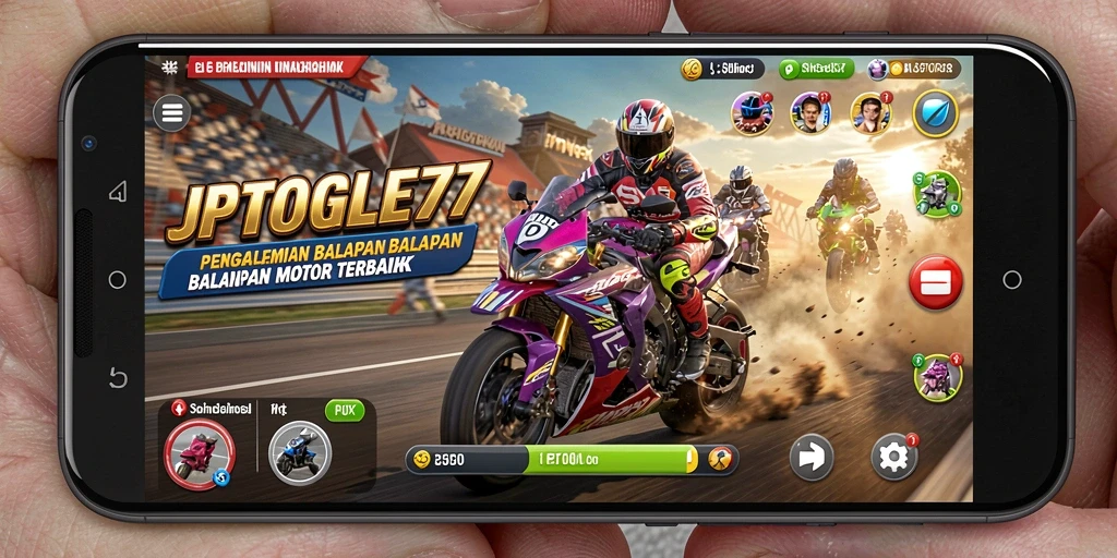 Screenshot gameplay JPTOGEL77 dengan aksi balapan motor yang seru.