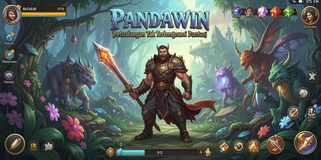 Tampilan gameplay seru dari PANDAWIN saat menjelajahi dunia petualangan.